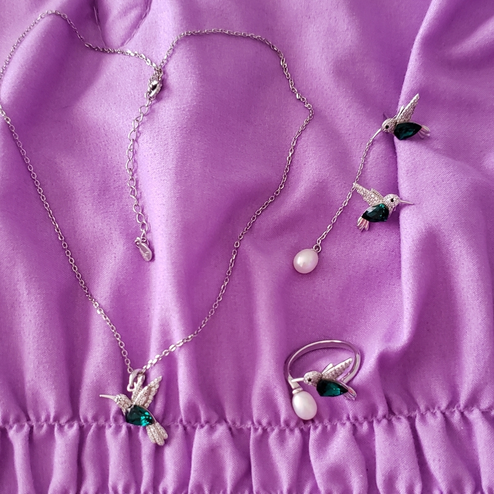 Swarovski crystal and sterling silver hummingbirds